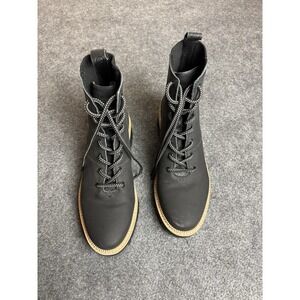 TOMS Frankie Waterproof Black Leather Lace Up Lug Sole Ankle Boots Women  S1